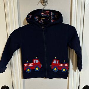 JoJo Maman Bébé Reversible Fire Truck Zip Hoodie – Size 3–4 Years